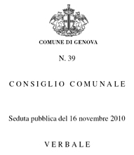 Il Verbale ufficiale del Consiglio Comunale - seduta 16 novembre 2010