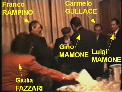 Un momento prima del brindisi tra i boss Franco RAMPINO e Carmelo GULLACE con Gino MAMONE